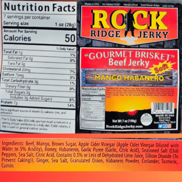 MANGO HABANERO Brisket beef jerky | Best SOFT Brisket jerky 7oz Bag