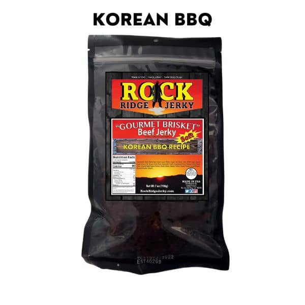Korean BBQ Brisket beef jerky in a 7oz bag.